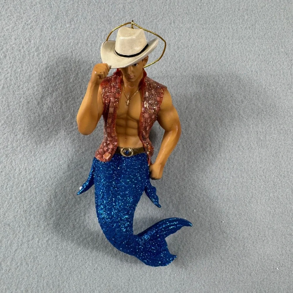 December Diamonds Dallas Merman Cowboy Christmas Ornament Blue Glitter 2014 Box